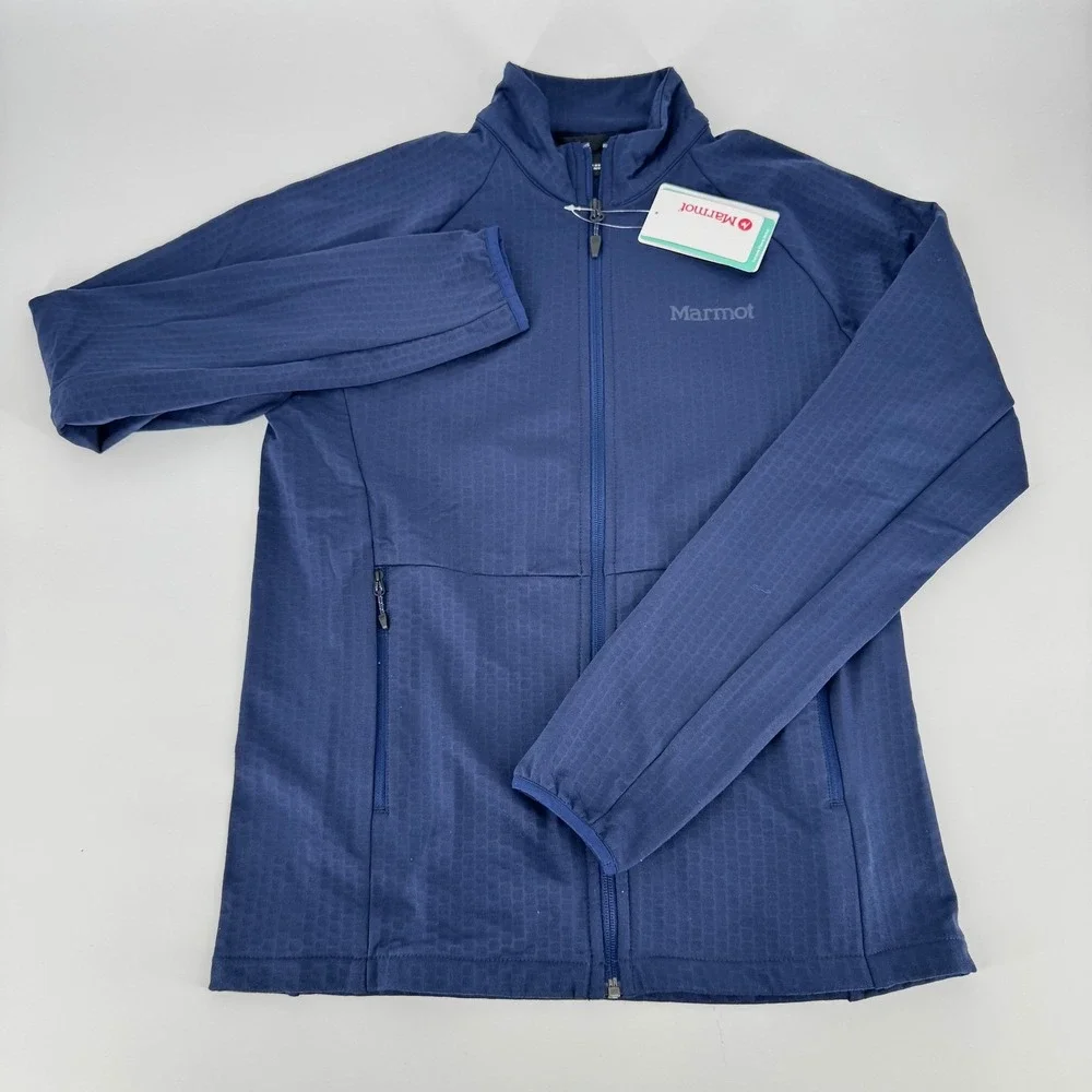 Marmot Mens Leconte Fleece Jacket Arctic Navy Blue Grid Full Zip 12770-2975 S